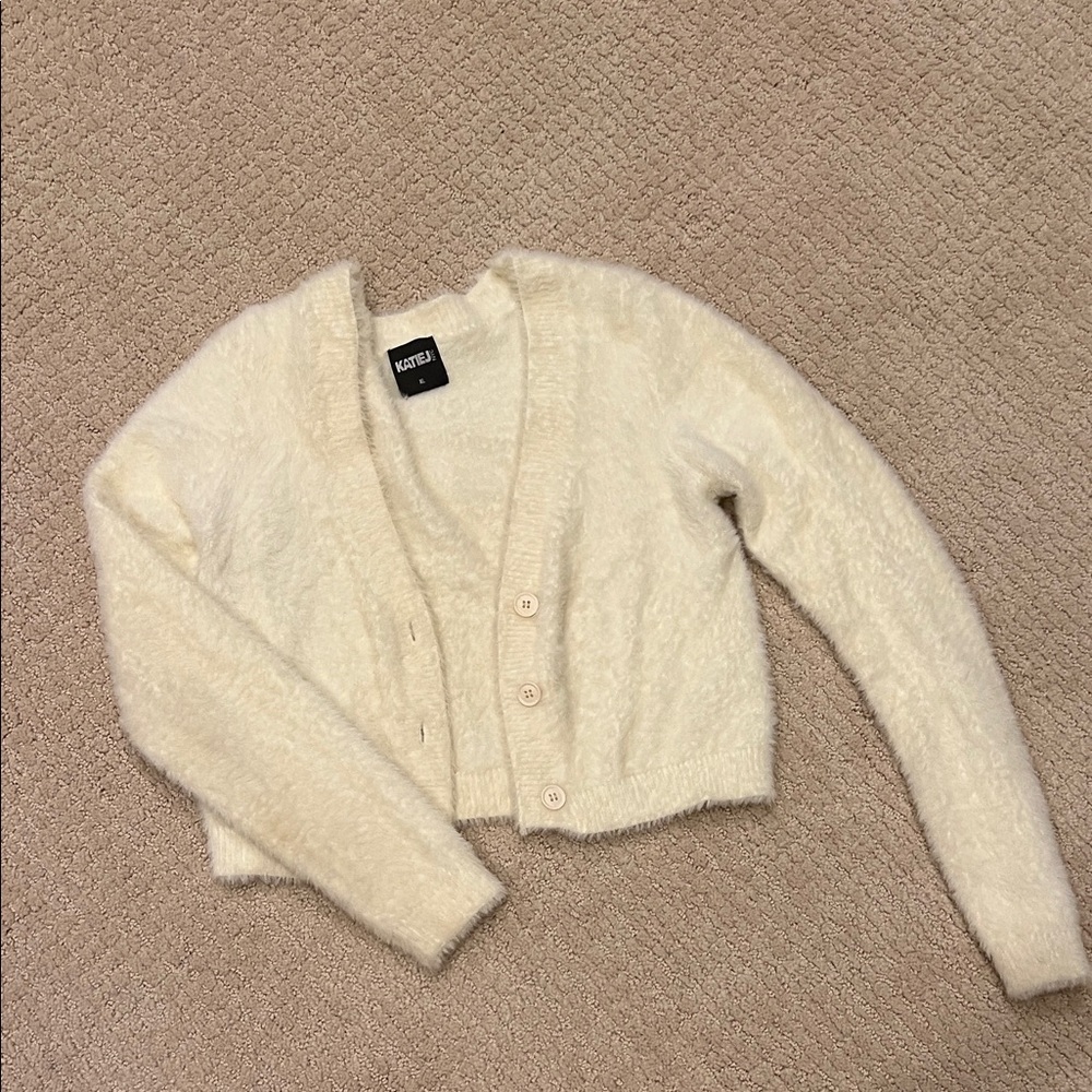 Katie J NYC Cream Fuzzy Cardigan